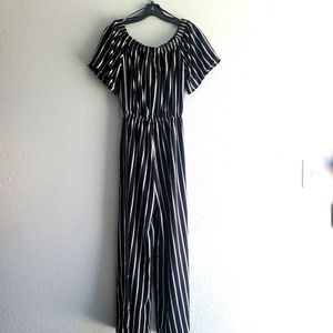AMBIANCE Black and White Striped Jumpsuit
